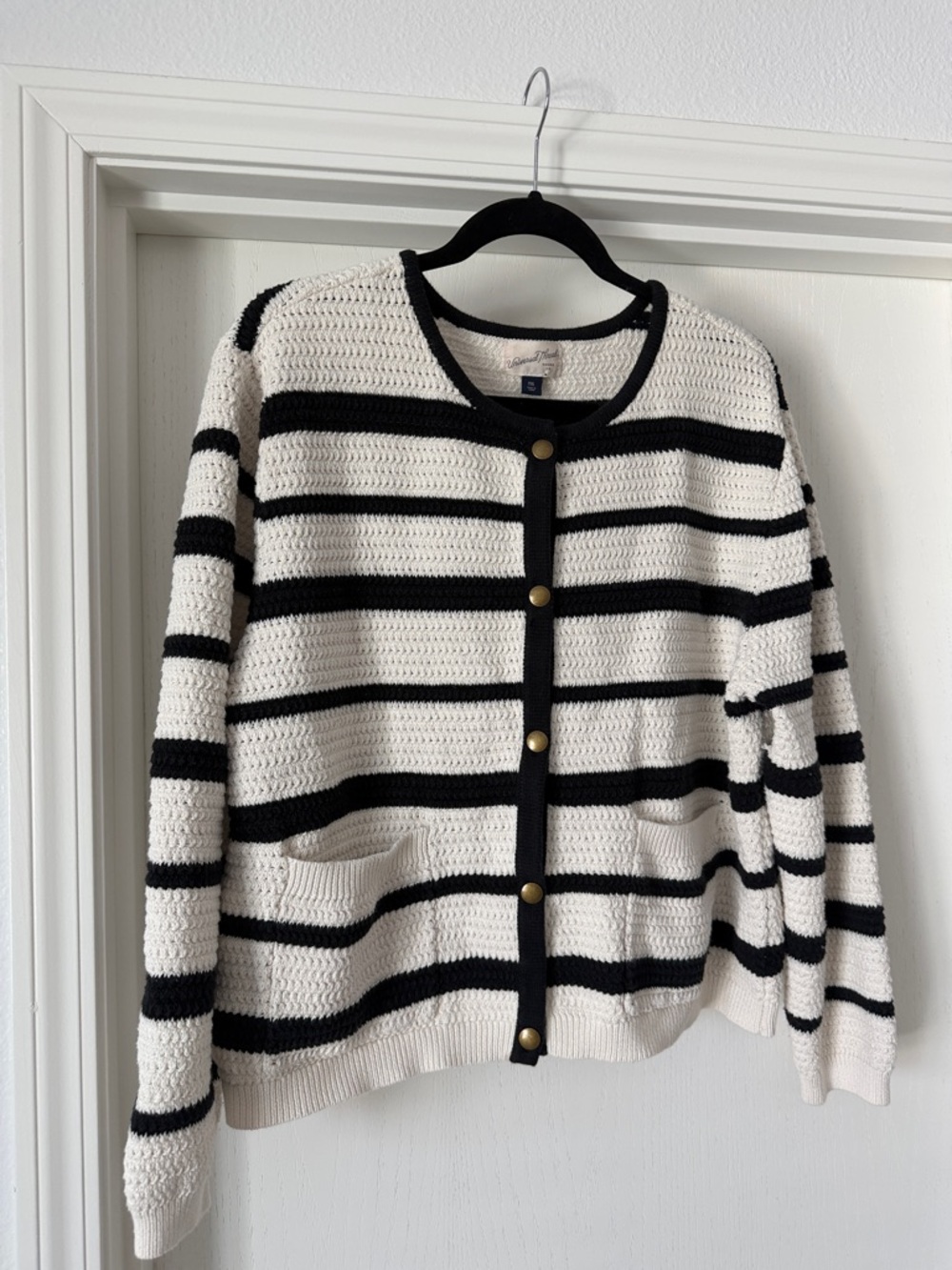 Universal Thread Black and Cream Striped Button Cardigan
